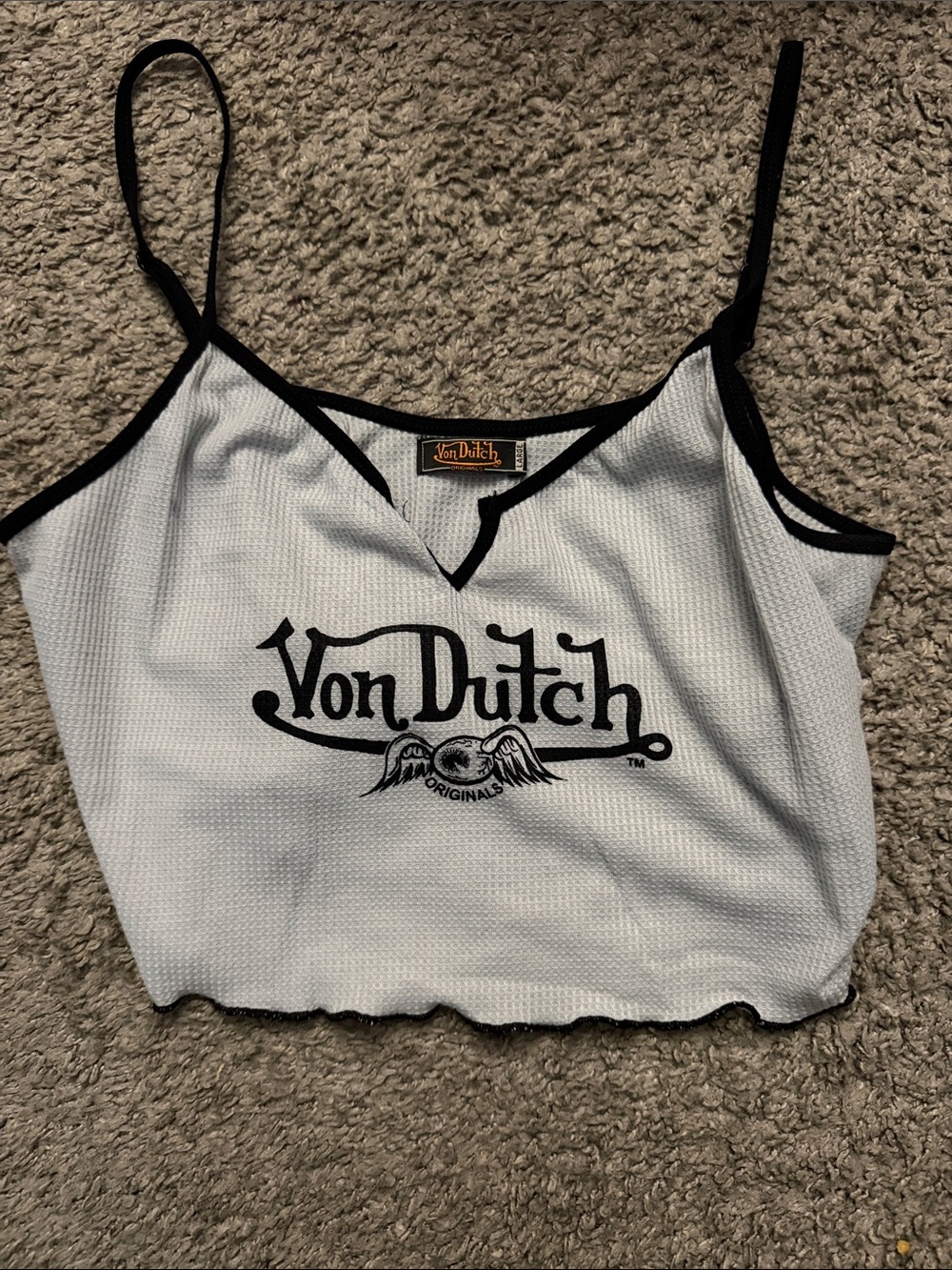 Von Dutch Grey & Black Waffle Halter Crop Tank - Picture 7 of 8
